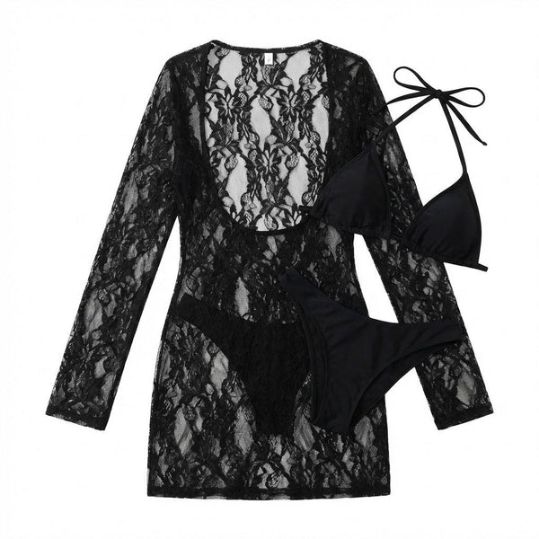 Robe de Plage Courte, Printemps/Été , Dos Nu Manches Longues-cache-maillot