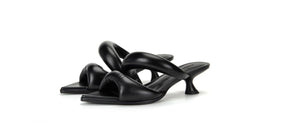 Mules "Black Knot" - Nœud Matelassé Noir & Talon Sculptural