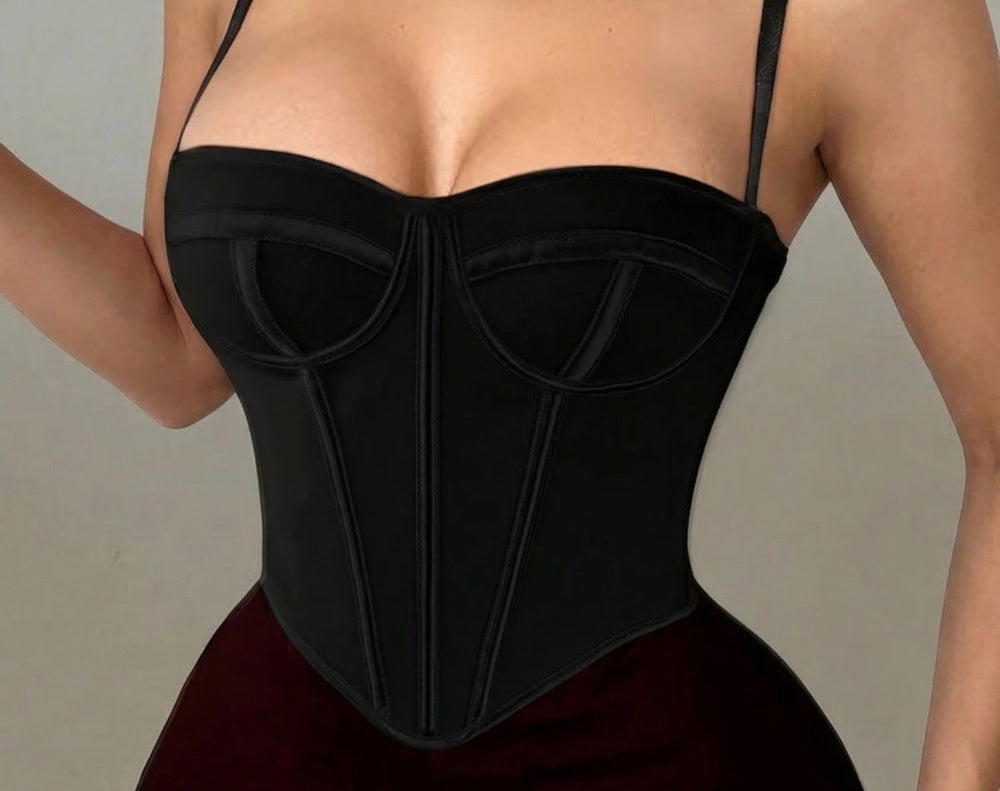 Bustier Corset Structuré Bretelles Fines - Top Bustier Style Corseterie Coutures Apparentes
