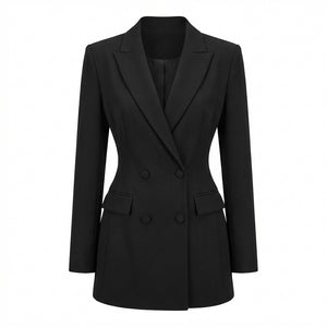 Blazer Robe Noir Croisé - Coupe Cintrée Élégante