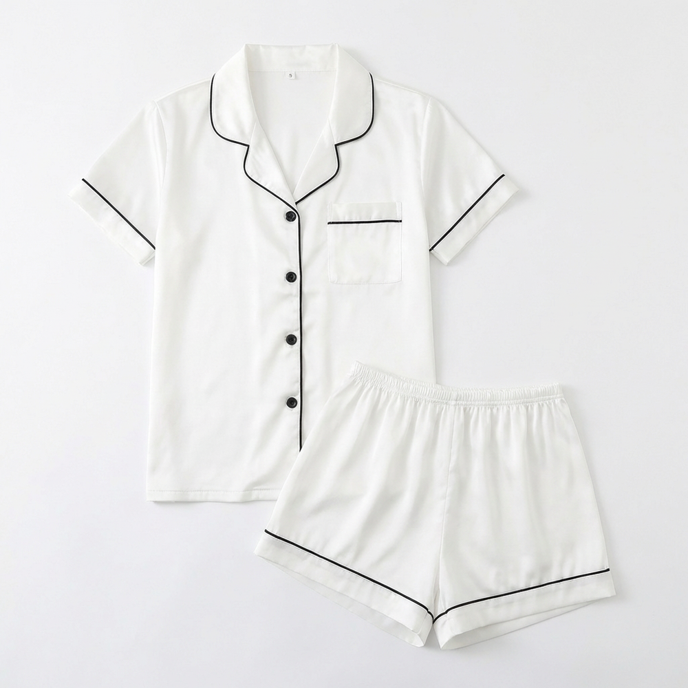 Pyjama 2 Pièces Satin — Chemise Manches Courtes & Short