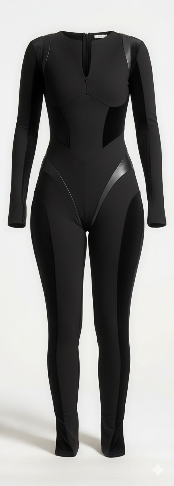 Combinaison Moulante Noire Asymétrique Cuir - Manches Longues