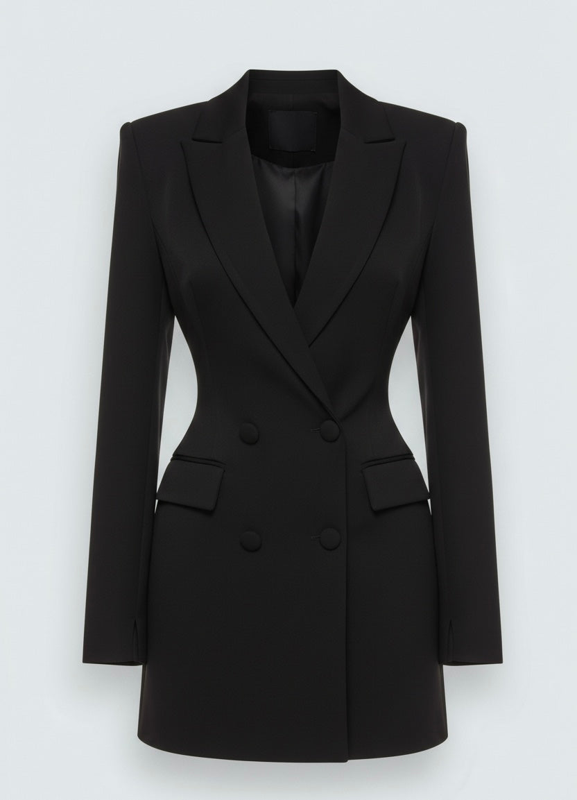 Blazer Robe Noir Croisé - Coupe Cintrée Élégante