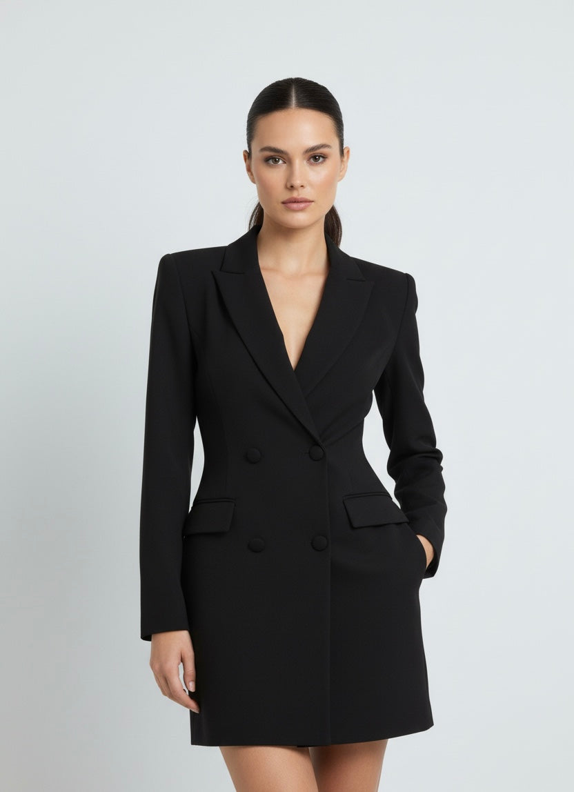 Blazer Robe Noir Croisé - Coupe Cintrée Élégante