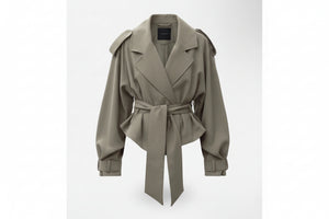 Oversized Khaki Short Jacket - Puff Sleeves and Belt 