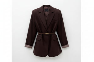 Blazer Robe Chocolat - Ceinture Dorée et Coupe Cintrée