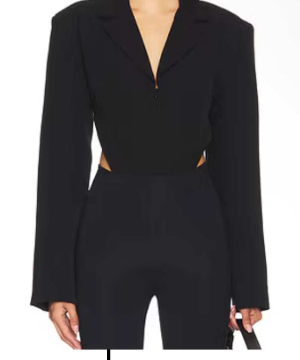 Blazer Noir Cut-Out Taille - Décolleté V et Découpes Latérales