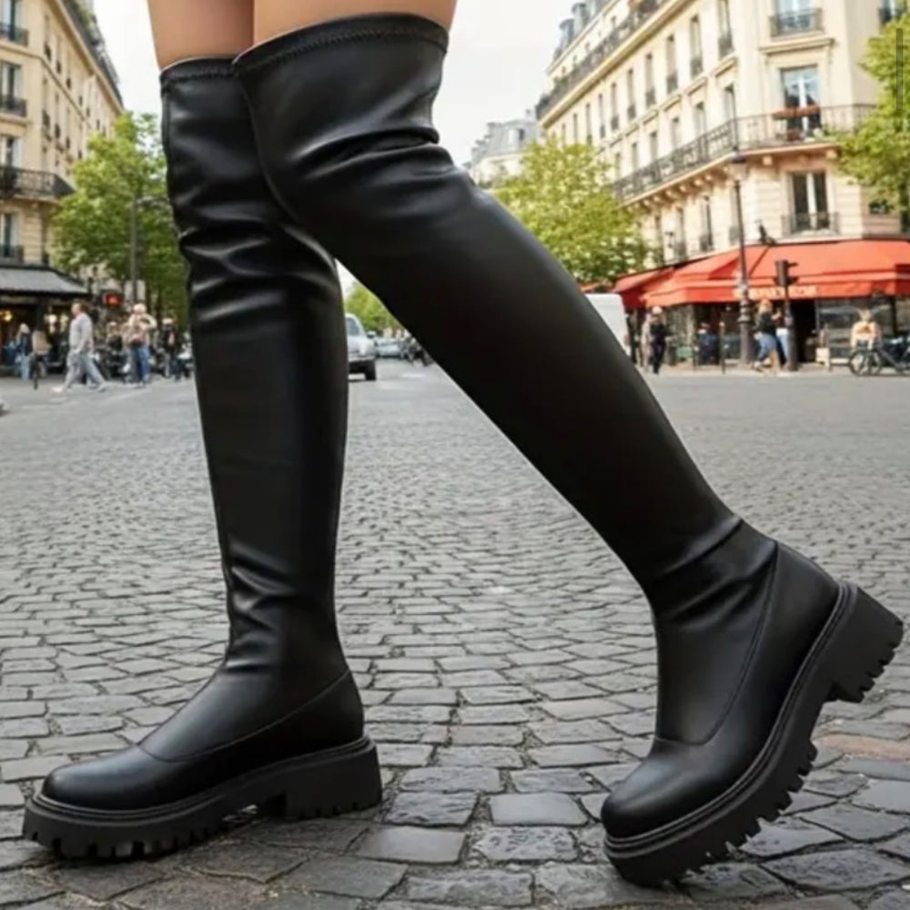 Cuissardes Noires Plateforme - Semelle Crantée Chunky