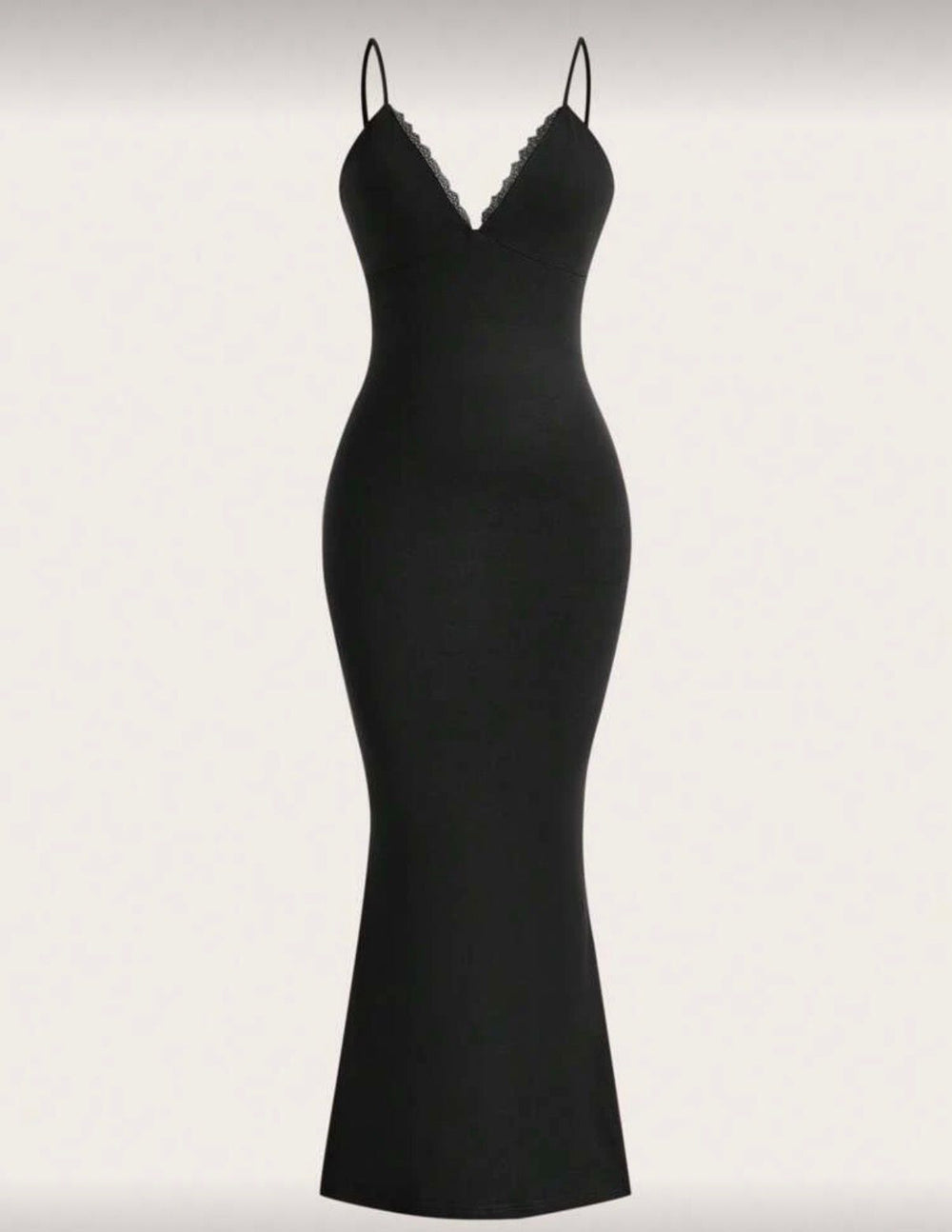 Robe Longue Noire Moulante Bretelles Fines - Col V