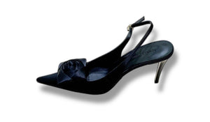 Escarpins Slingback "Midnight Rose" - Velours Bleu Marine avec Nœud