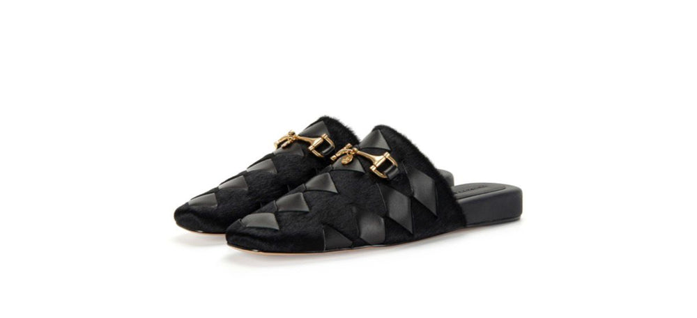 Mules "Luxury Lounge" - Velours Noir & Détails Dorés