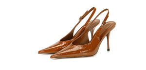 Escarpins Slingback "Caramel Luxe" - Vernis Cognac Talon Aiguille
