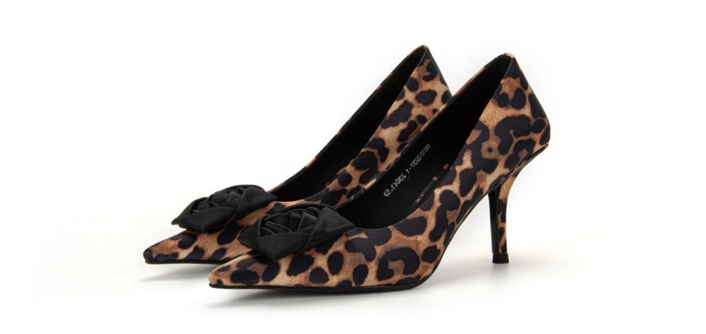 Escarpins "Romantic Wild" - Léopard avec Nœud Satin Noir