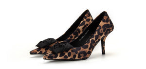 Escarpins "Romantic Wild" - Léopard avec Nœud Satin Noir